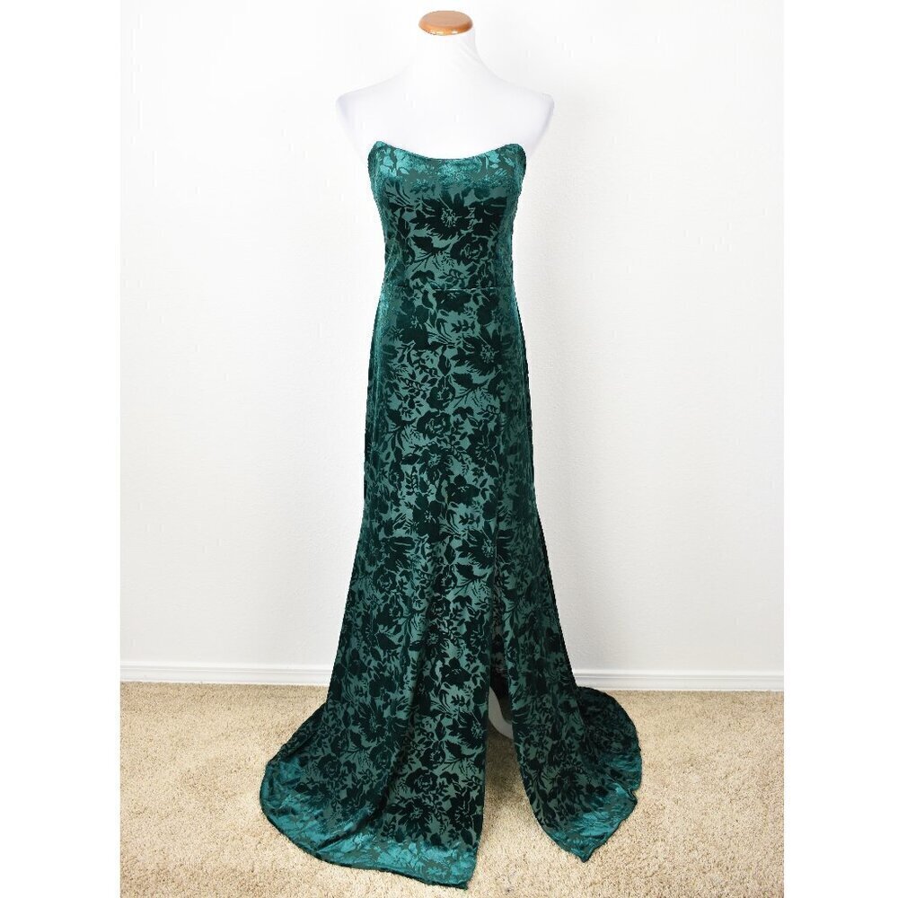 Mori Lee Strapless Floral Velvet Bridesmaid Dress - 8/10 - Picture 1 of 11